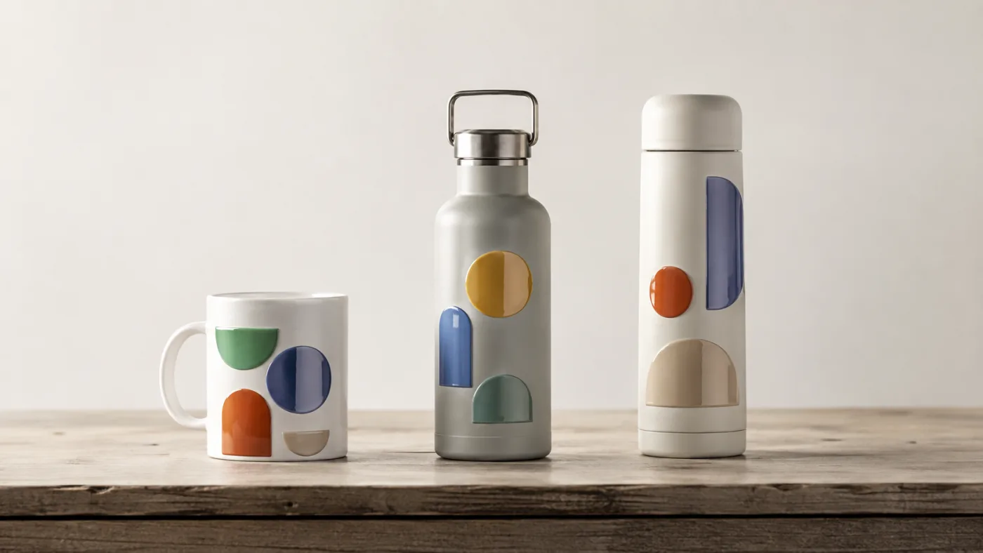 DTF UV aplicado: tazas, botellas y termos